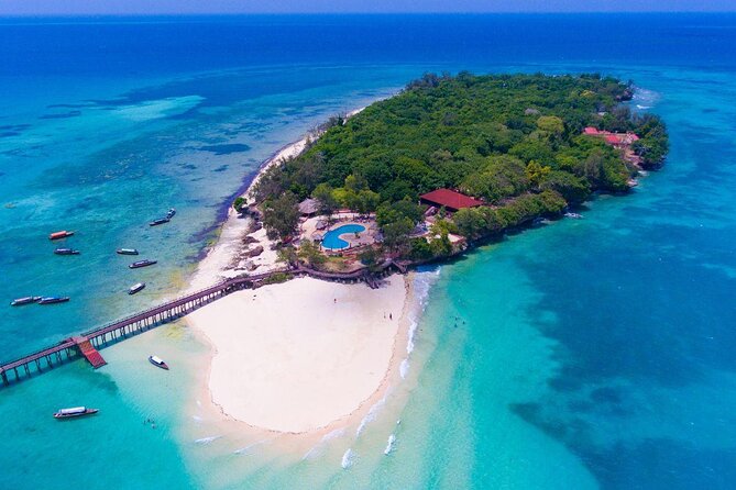 Aerial view of Prison Island with pristine beaches