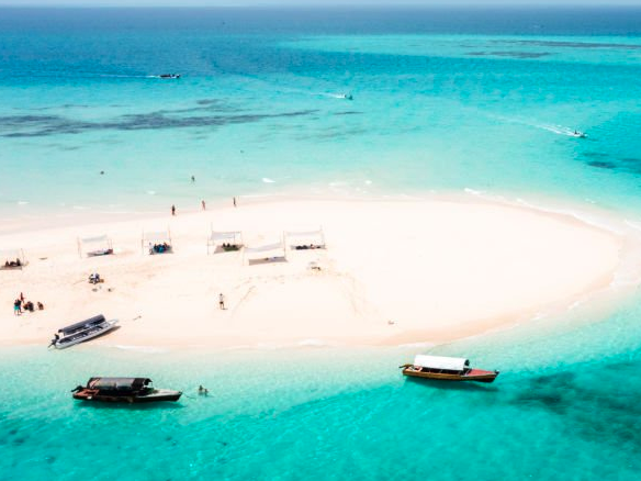 Pristine white sandbank surrounded by turquoise water